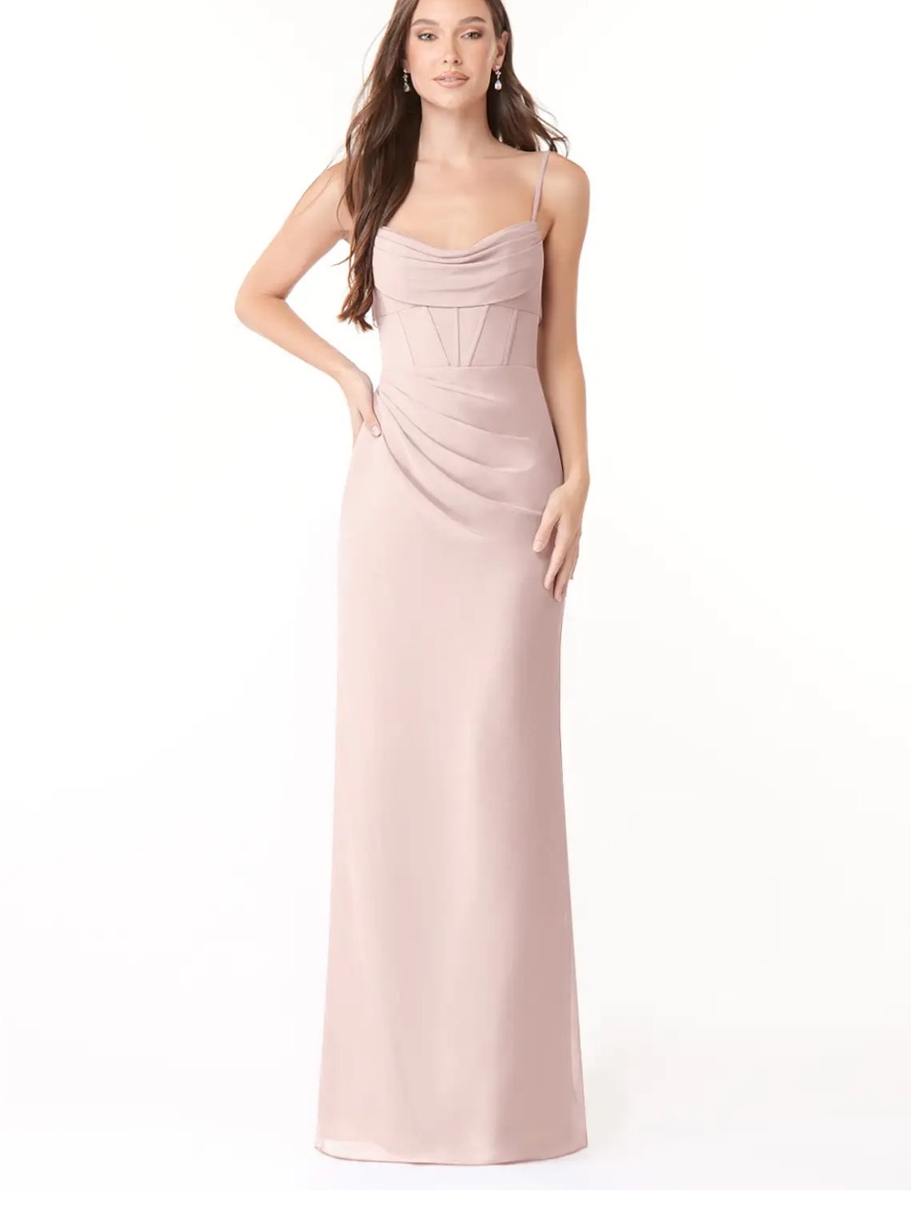 Azazie Mai (Cowl-Neck Spaghetti-Strap Maxi Dress) in Blushing Pink